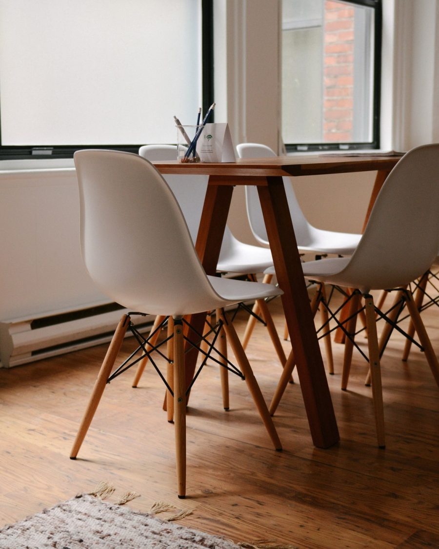 Studio meeting room with storyboard pages pinned to the wall